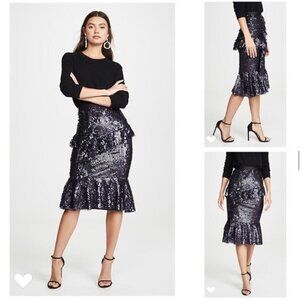 Needle & Thread Skirt New Sequin Scarlett Midi Skirt in Graphite Size 2 nwt